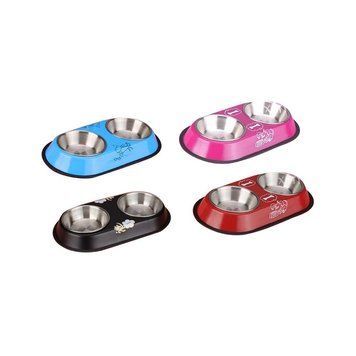 Castron metalic dublu pentru pisici, 34 cm